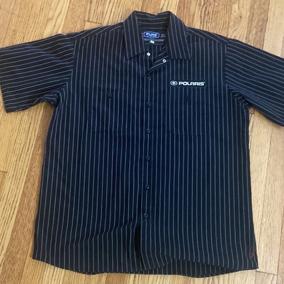 Polaris Men's Short-Sleeve Pit Shirt with Logo, Black & Grey Striped sz L - Picture 4 of 5
